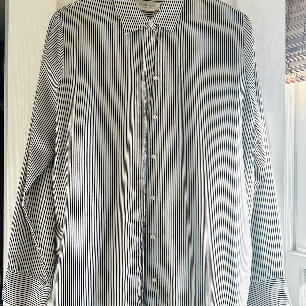 Everlane Black and White Striped Casual Shirt